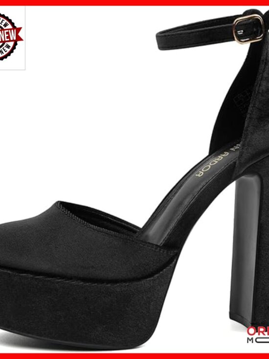 Shoes - 5 Inch Chunky Heel Platform Pumps with Ankle Strap for Wedding Party